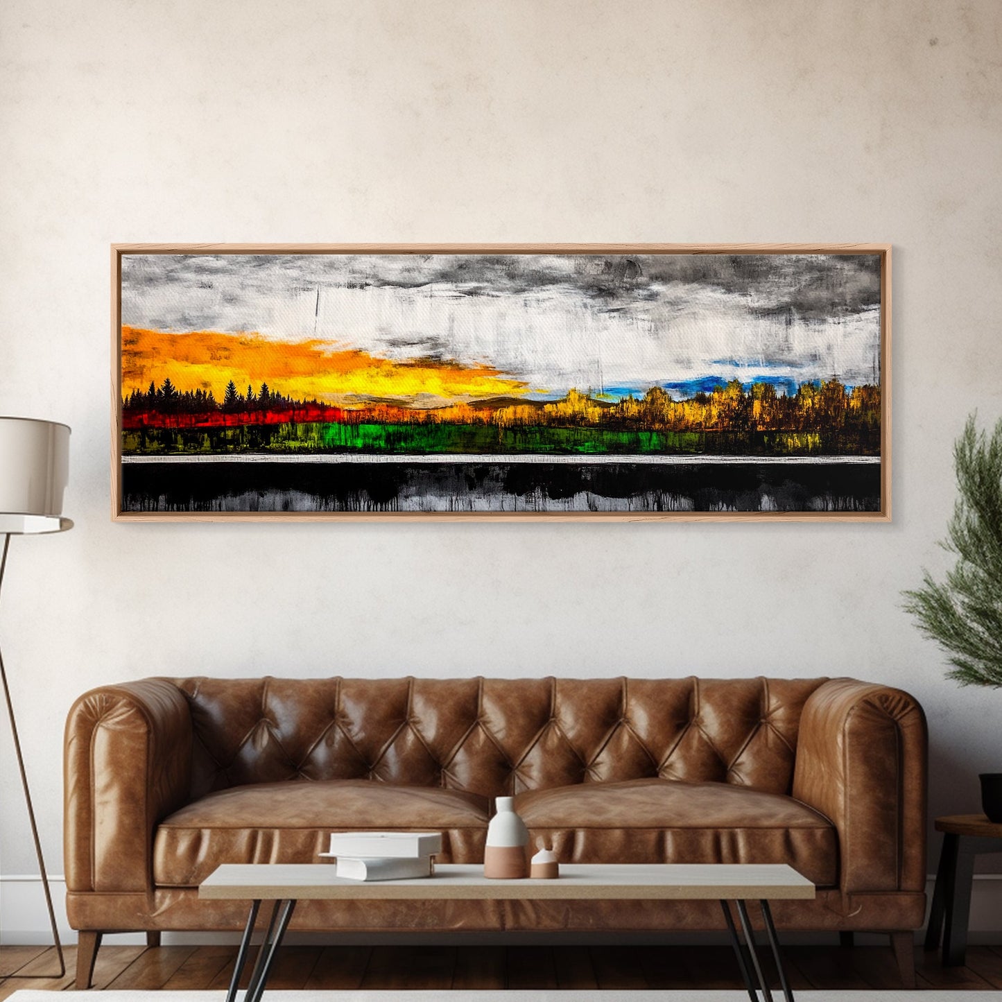Sunset Landscape, Autumn Trees, Nature Art, Framed Canvas Print, Mountain Scene, Moody Sky, Living Room Wall Art, Dramatic Fall Decor