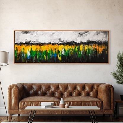 Abstract Wildflowers, Colorful Landscape, Boho Wall Art, Framed Canvas Print, Nature Inspired Art, Living Room Decor