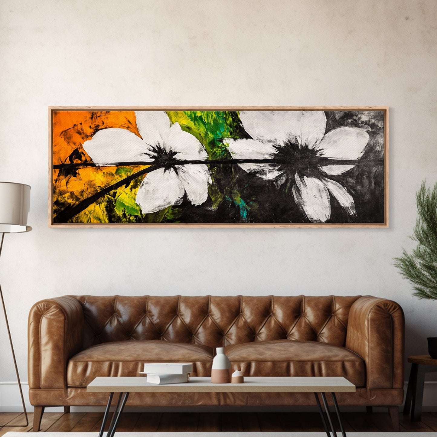 Floral Art, Black and White Flowers, Modern Botanical Art, Framed Canvas Print, Minimalist Wall Art, Bedroom Decor