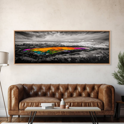 Vibrant Ocean Rock, Colorful Pool, Dramatic Sky, Canvas Print, Abstract Seascape, Modern Wall Art, Unique Art Piece, Living Room Decor