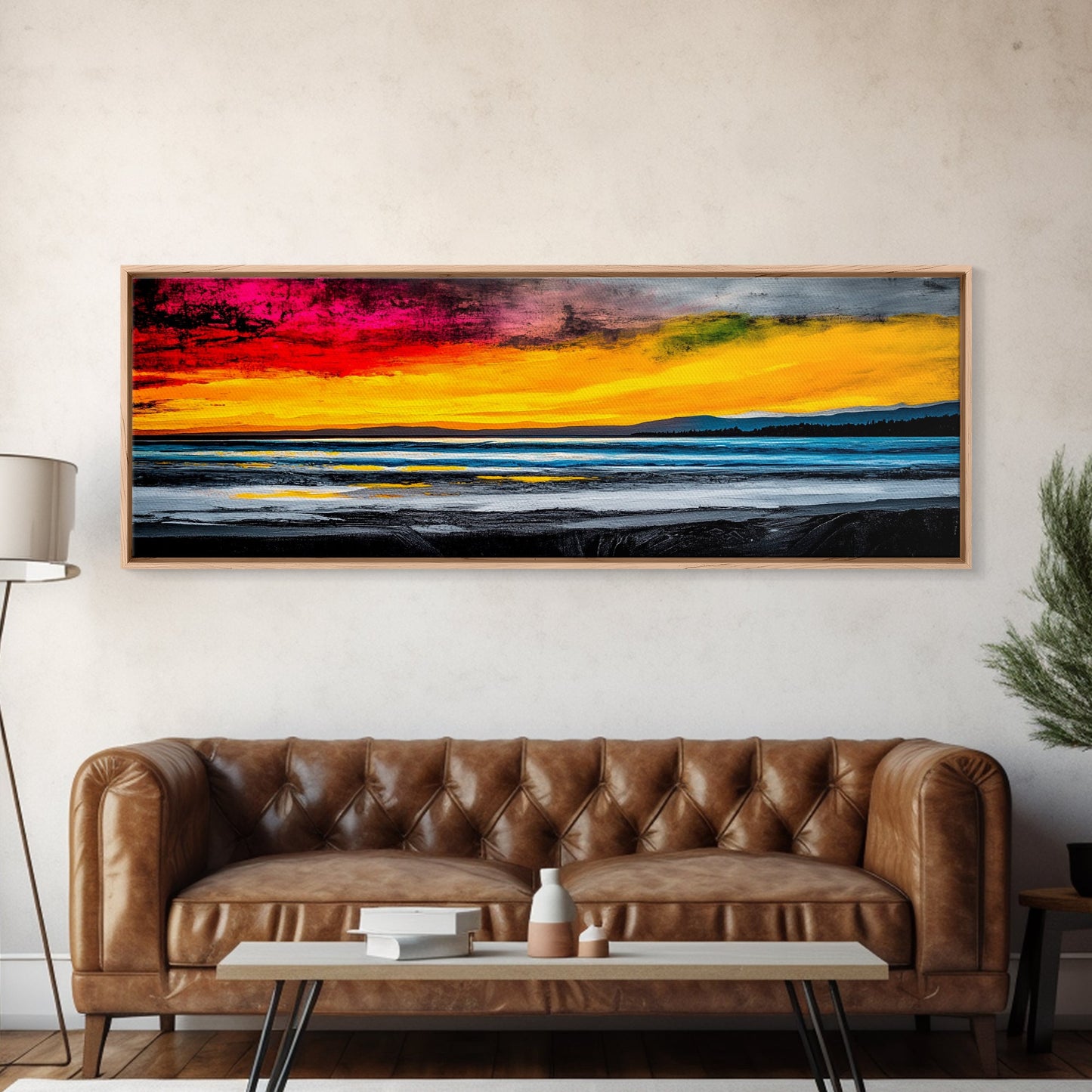 Sunset Seascape, Vibrant Horizon, Canvas Print, Ocean Wall Art, Coastal Home Decor, Modern Sunset Painting, Living Room Artwork