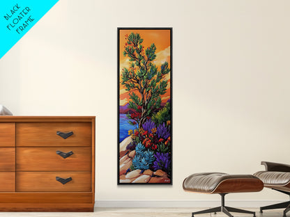 Sunset Tree, Wildflowers Desert, Canvas Print, Autumn sunset art, southwestern nature decor, boho fall home accent, canyon wall painting