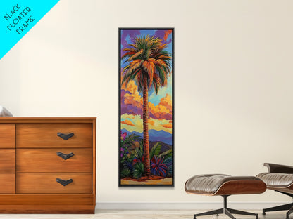 Palm, Tree, Sunset, Tropics - Canvas Print, Tropical Wall Decor, Vibrant Boho Art, Island Vibes, Living Room Accent, Palm Tree Painting