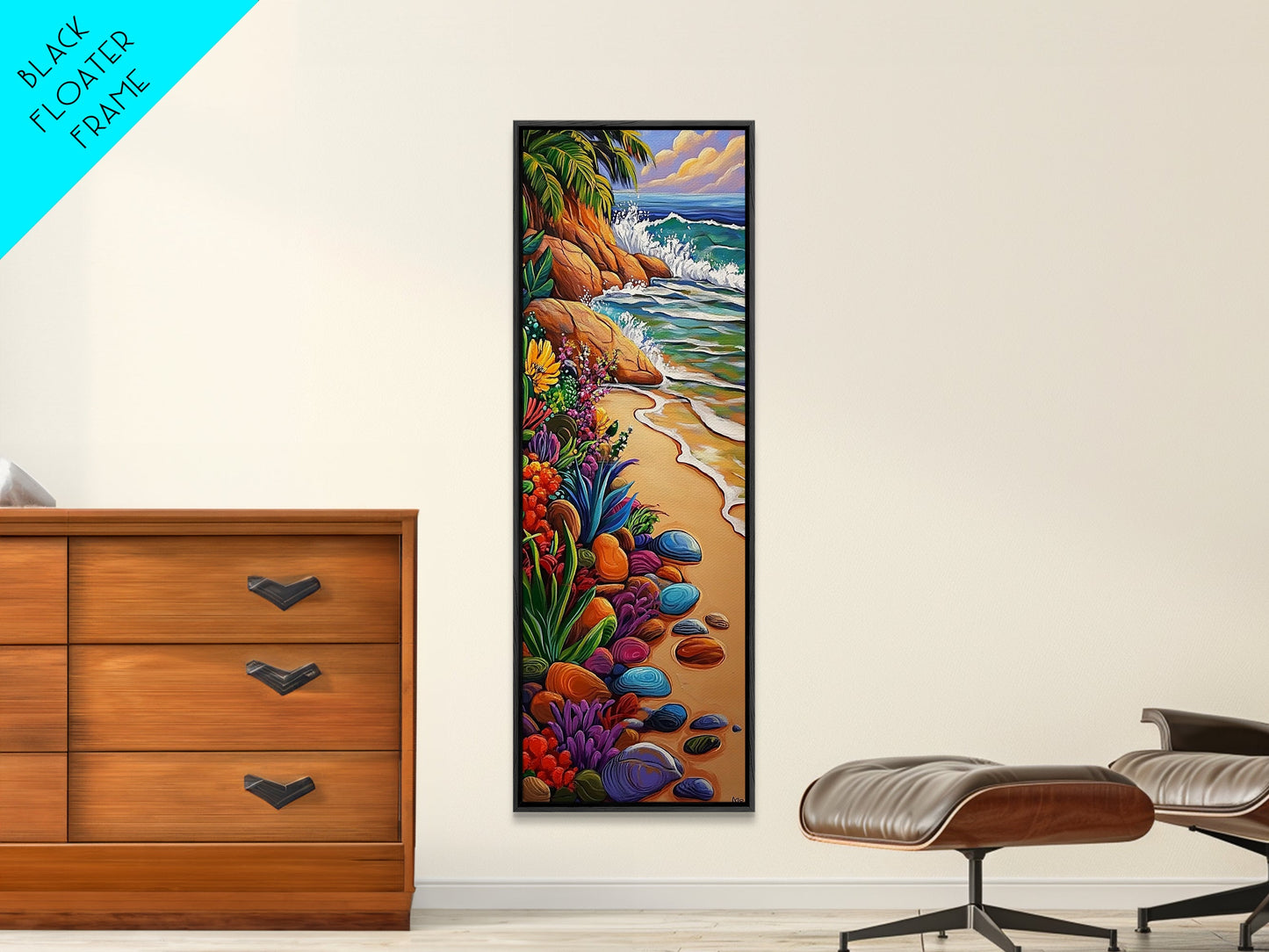 Beach, Plants, Vibrant, Tropical - Canvas Print, Colorful Coastal Art, Tropical Wall Decor, Boho Beach House Accent, Summer Canvas Piece