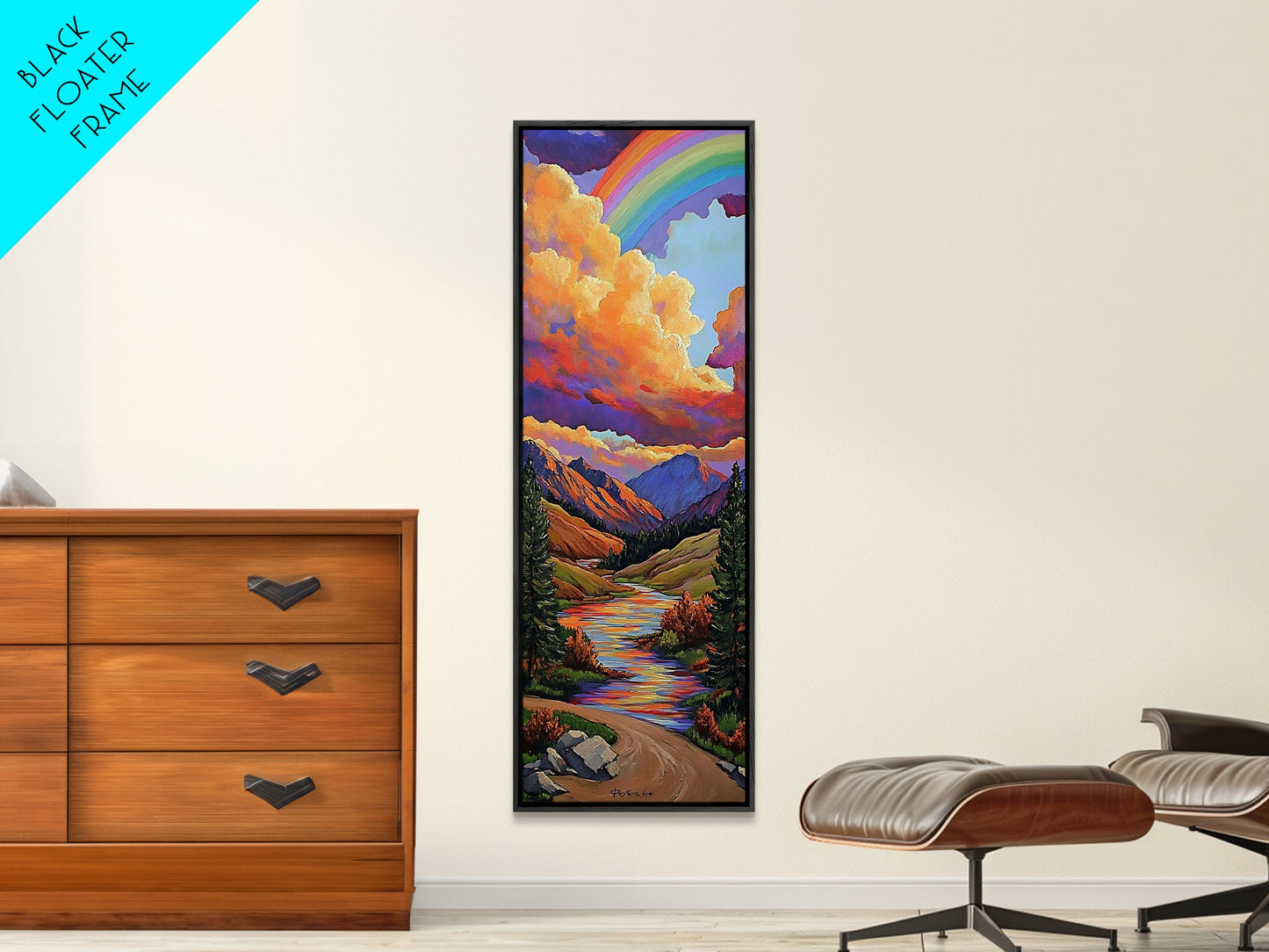 Rainbow Mountains, Sunset, Reflection, Framed Canvas Print, Rainbow landscape canvas, colorful scenic view, cabin wall art, mountain decor