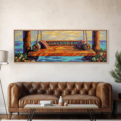 Ocean Swing Scene, Relaxing Seaside Painting, Nautical Coastal Art, Beach House Decor, Peaceful Canvas Print, Hallway Art, Bedroom Art