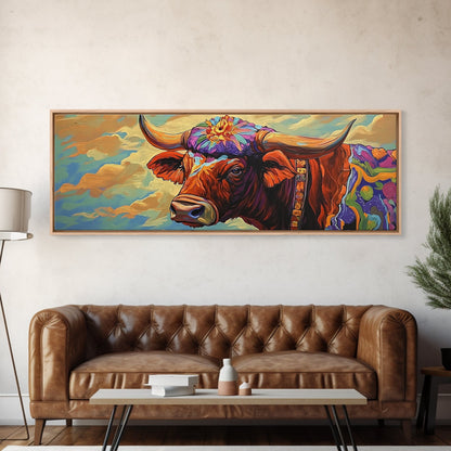 Floral Highland Cow, Western Wall Art, Rustic Charm, Canvas Print, Farmhouse Decor, Living Room Wall Art, Country Animal Art
