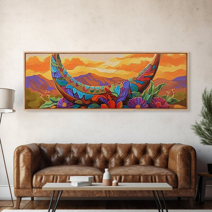 Crescent Moon, Floral Sunset, Western Vibes, Framed Canvas Print, Desert Boho Wall Art, Living Room Decor, Whimsical Southwestern Art