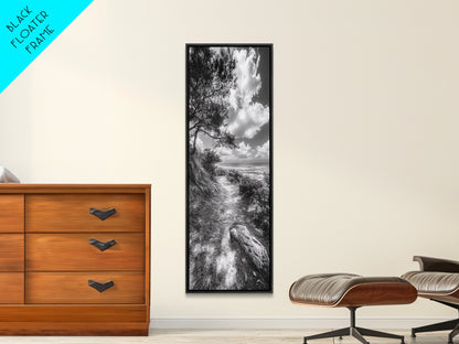 Coastal Nature Trail, Ocean Path View, Tranquil Landscape, Framed Canvas Print, Beach House Art, Bathroom Wall Art, Game Room Wall Art