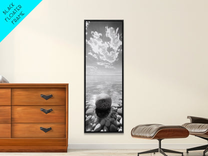 Zen Stone, Calm Waters, Smooth Pebbles, Framed Canvas Print, Spa Wall Art, Minimalist Bathroom Decor, Tranquil Home Accent