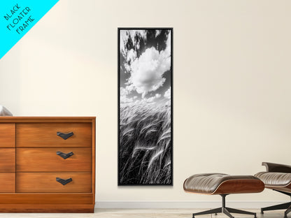 Wheat Field, Cloudy Sky, Rustic Landscape, Black and White Nature, Framed Canvas Print, Farmhouse Kitchen Wall Art, Fall Harvest Vibe