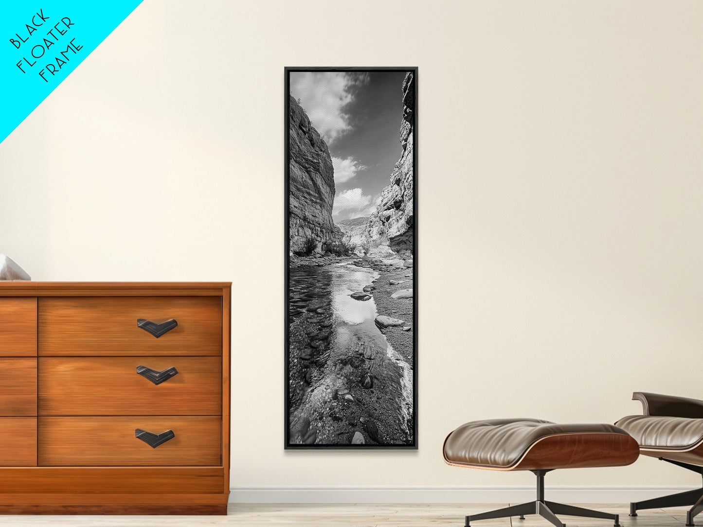 Canyon Stream, Desert Serenity, Nature Escape, Earth Tones, Calm Mood, Framed Canvas Print, Bedroom Wall Art, Minimalist Landscape Art