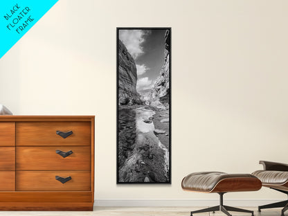 Canyon Stream, Desert Serenity, Nature Escape, Earth Tones, Calm Mood, Framed Canvas Print, Bedroom Wall Art, Minimalist Landscape Art