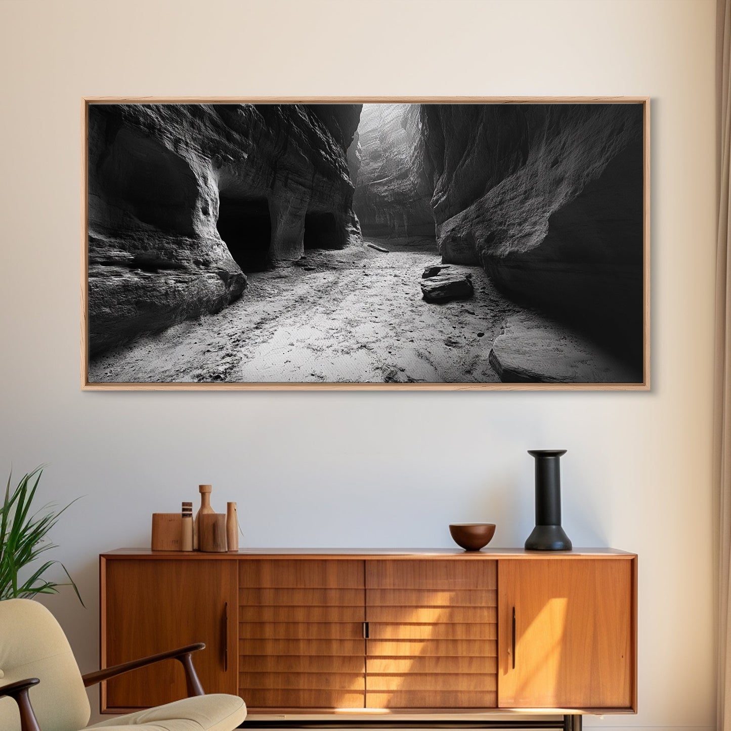 Sandstone Canyon Light, Desert Rock Passage, Dramatic Cliff Scene, Framed Canvas Print, Adventure Art, Hallway or Den Wall Decor