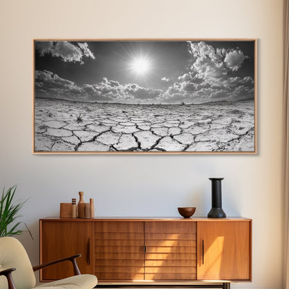 Cracked Earth Sun, Desert Landscape, Dramatic Sky, Canvas Print, Southwestern Decor, Fall Wall Art, Earth Tones Rustic Home Accent