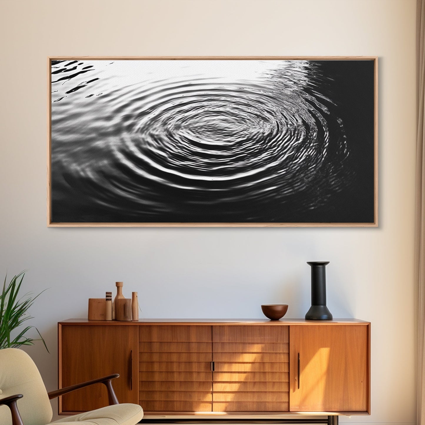 Zen-Motiv „Wasserwellen“, abstrakte Bewegung, monochrome Fluid Art, Leinwanddruck, moderne minimalistische Wandkunst, Badezimmer- oder Spa-Raumdekoration