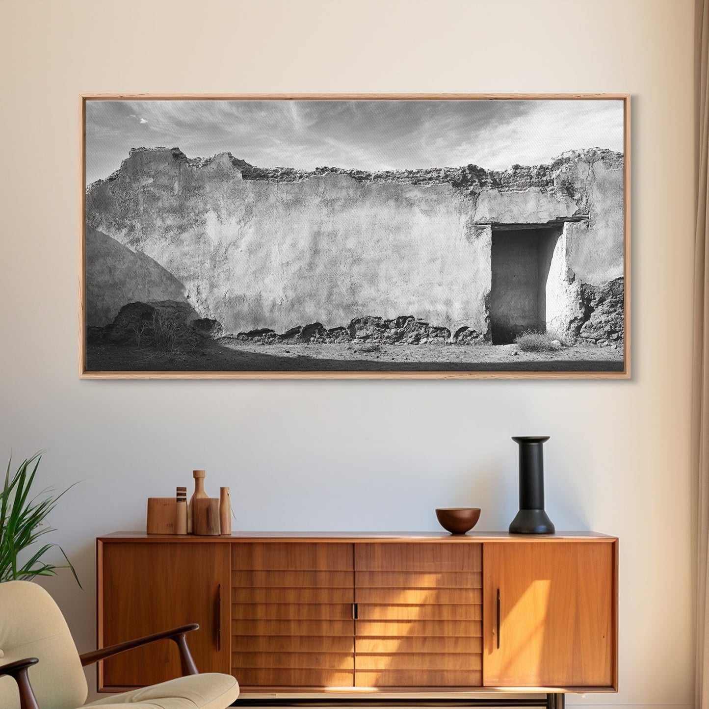 Adobe Wall, Desert Door, Rustic Texture, Framed Canvas Print, Southwest Wall Art, Neutral Earth Tones, Boho Western Living Room Decor