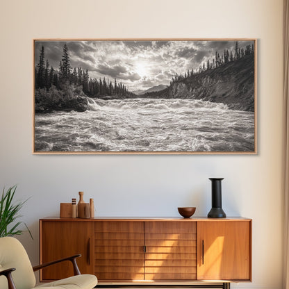 Mountain River Rapids, Adventure Landscape, Moody Forest Wall Art, Nature Explorer Vibes, Rustic Cabin Decor, Canvas Print