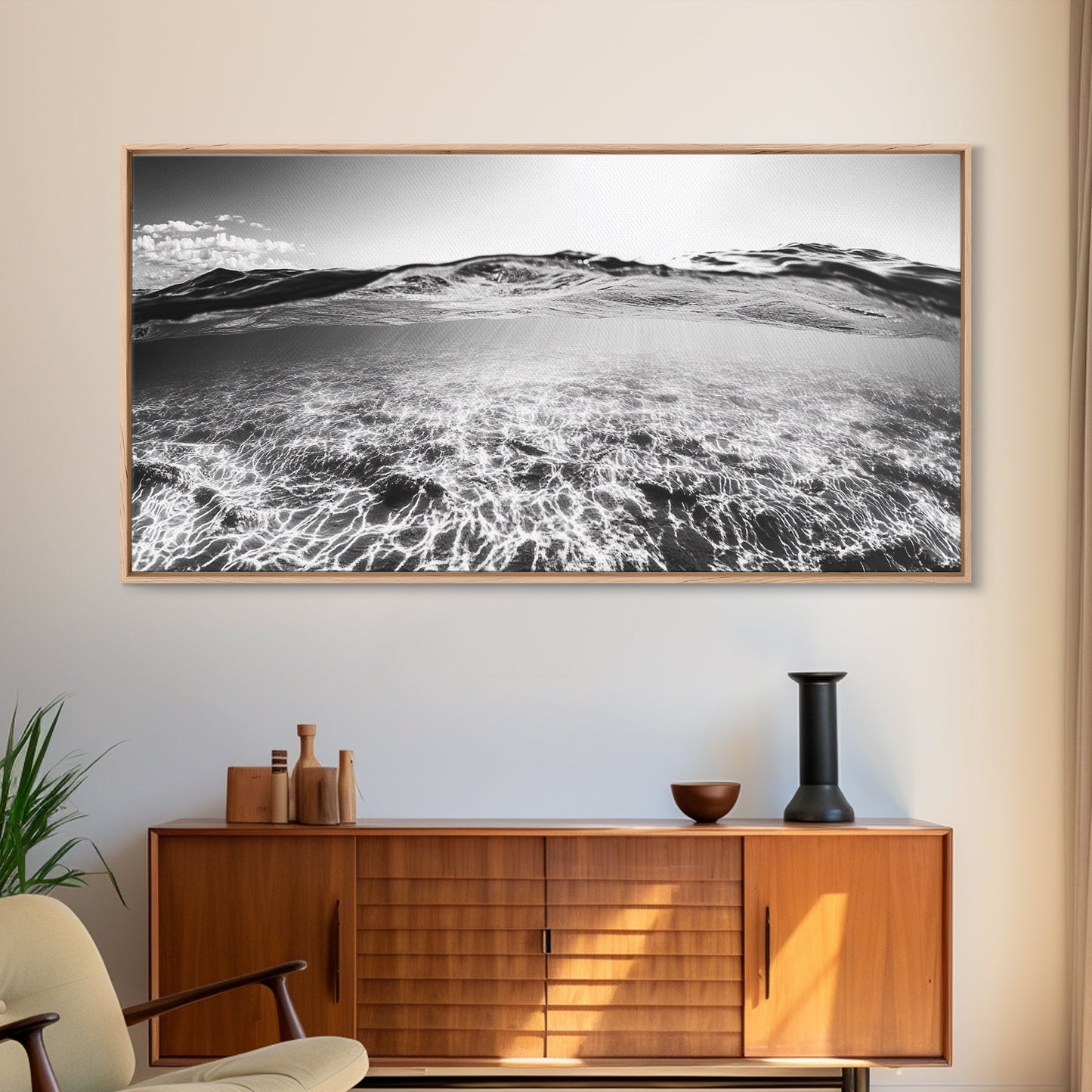 Ocean Surface, Sunlit Water, Sea Ripple, Underwater Light, Canvas Print, Modern Beach Art, Bathroom Wall Decor, Coastal Vibes