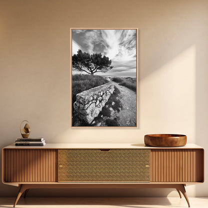 Coastal Path, Nature Trail, Windswept Tree, Framed Canvas Print, Rustic Landscape Art, Minimalist Decor, Bedroom Wall Art, Fall Vibes