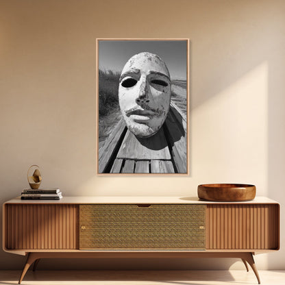 Weathered Mask, Coastal Surreal, Driftwood Dream, Canvas Print, Abstract Wall Art, Rustic Home Decor, Boho Artistic Style
