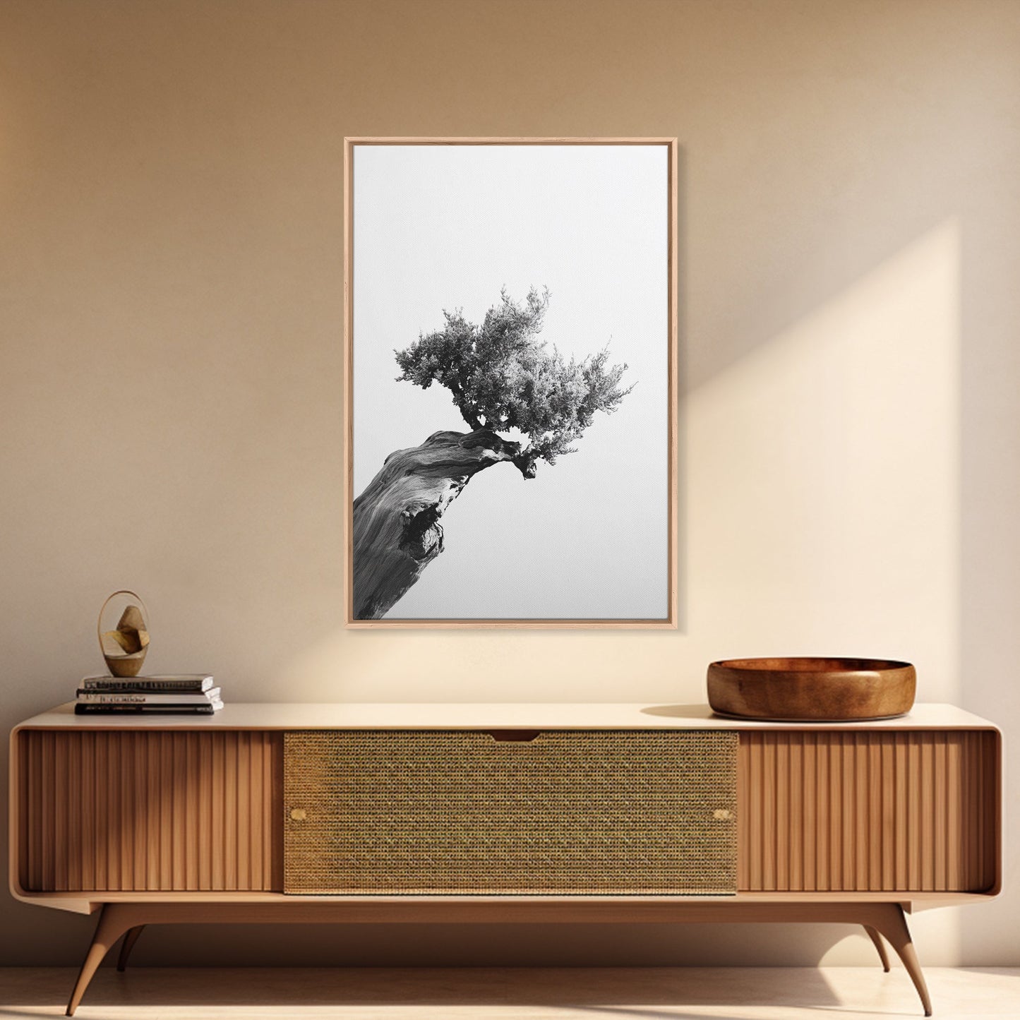Bonsai Tree, Windswept Wood, Minimal Zen, Canvas Print, Japanese Style Art, Wabi Sabi Decor, Monochrome Botanical Wall Accent