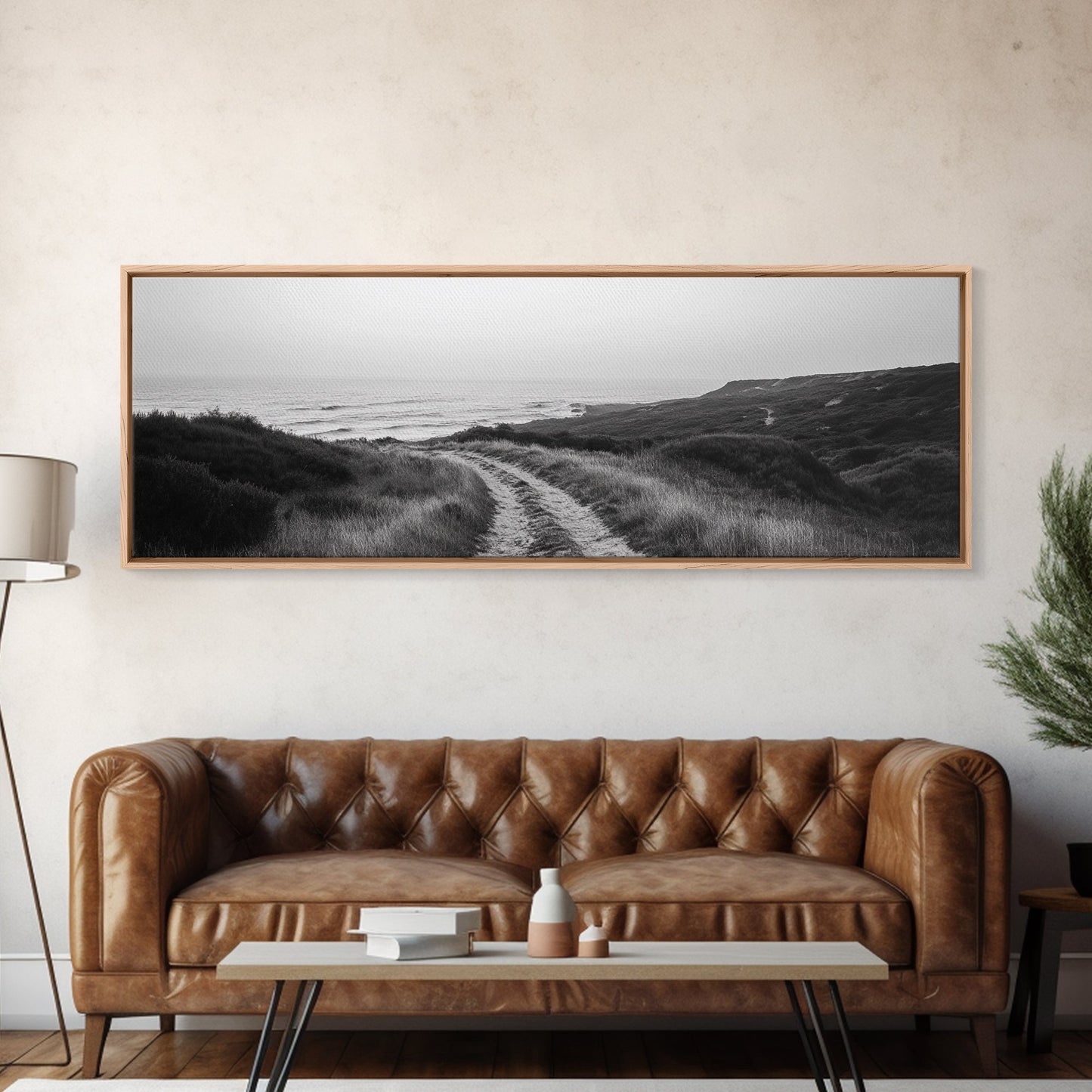 Coastal Path, Ocean Trail, Nature Journey, Canvas Print, Rustic Landscape Art, Entryway Wall Decor, Seaside Minimalist Photo