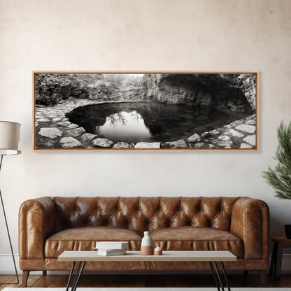 Steinbecken, Stille Spiegelung, Naturfotografie, Zen-Atmosphäre, Gerahmter Leinwanddruck, Wandbild fürs Badezimmer, Rustikale Dekoration, Ruhige Wohnatmosphäre