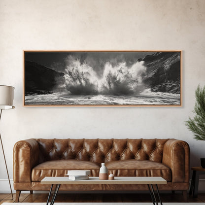 Ocean Splash, Powerful Wave Crash, Coastal Energy Wall Art, Framed Canvas Print, Modern Beach House Decor, Dynamic Living Room Art