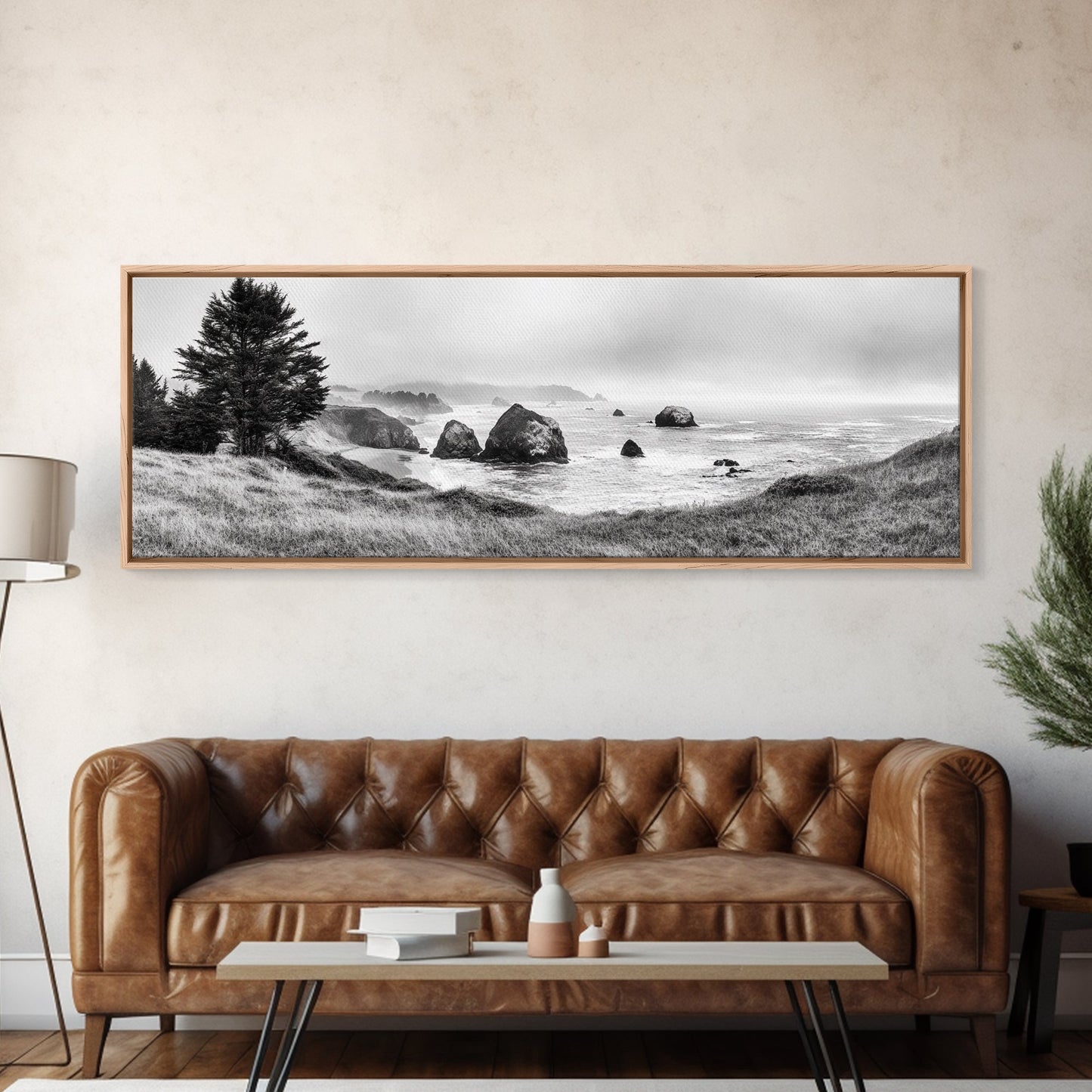 Rocky Coastline Mist, Ocean Cliffs, Foggy Seascape, Moody Decor, Canvas Print, Coastal Wall Art, Nature Photography, Living Room Decor