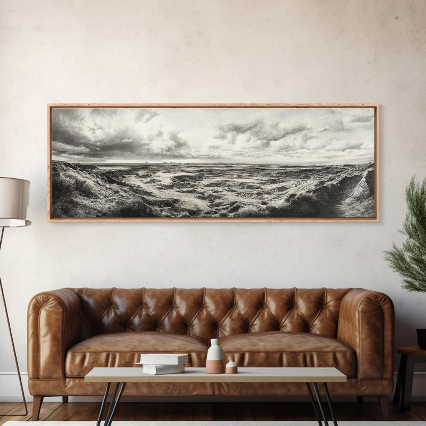 Desert Canyon Scene, Western Landscape, Vast Horizon, Framed Canvas Print, Rustic Wall Art, Neutral Earth Tones, Office Or Living Room