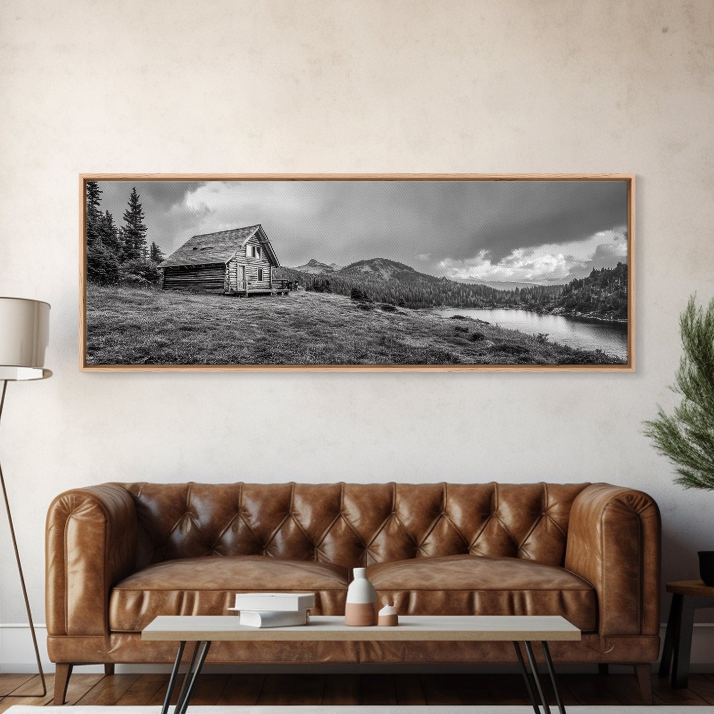 Cabin On Hill, Mountain Lake, Rustic Retreat, Canvas Print, Fall Wall Art, Cozy Home Decor, Adventure Landscape, Nature-Inspired Design