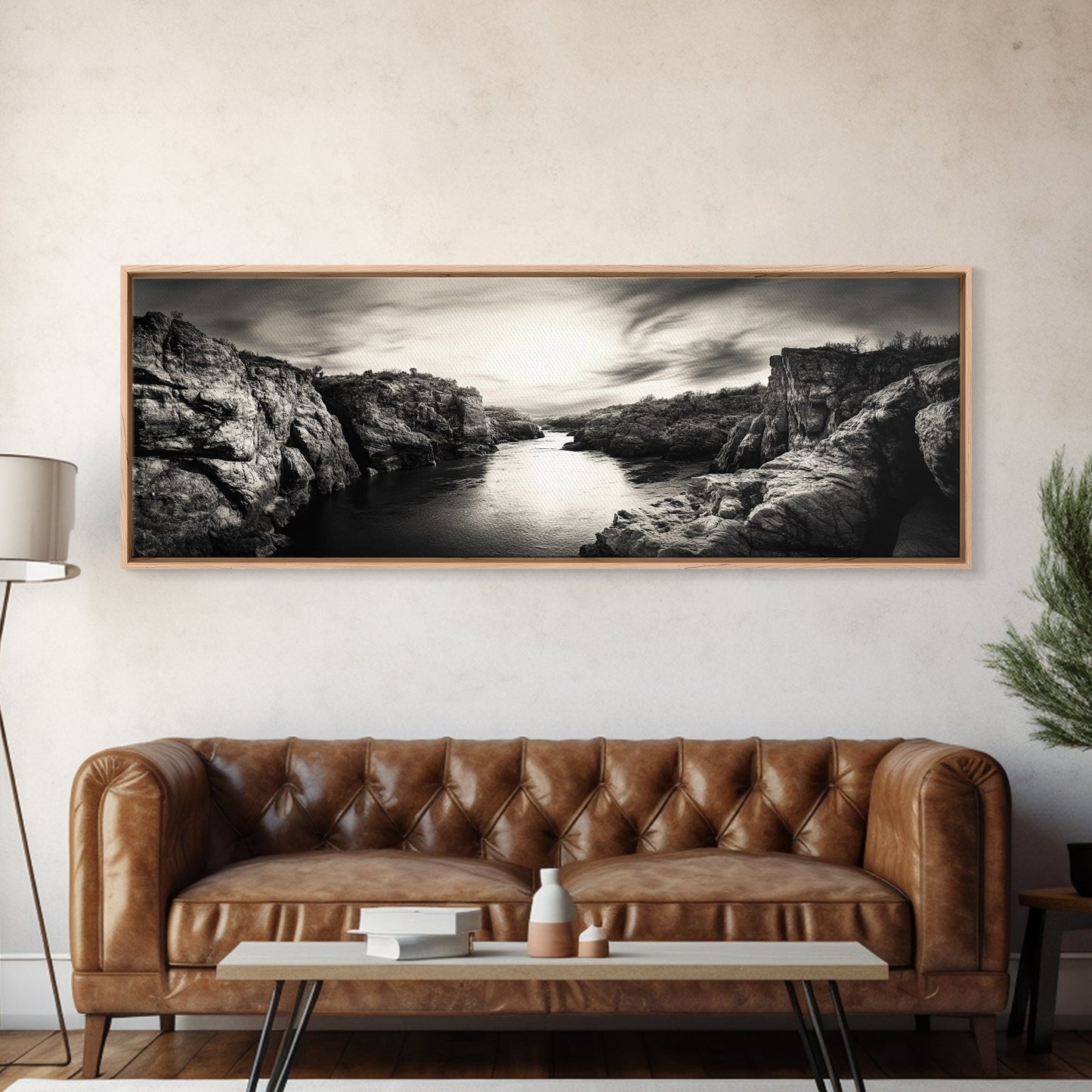 Canyon River Sunset, Dramatic Sky Photography, Nature Scene Art, Framed Canvas Print, Office or Hallway Wall Decor, Bold Earth Tones