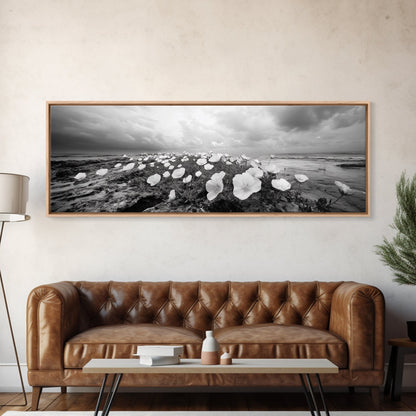 Wild Coastal Flowers, Seaside Blooms, Ocean Flora, Romantic Nature, Framed Canvas Print, Botanical Wall Art, Bathroom Decor, Soft Earth Tones