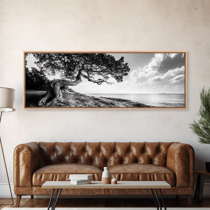 Coastal Tree, Wind Bent, Seaside Beauty, Nautical Serenity, Canvas Print, Nature Wall Art, Minimalist Decor, Coastal Living Room Art