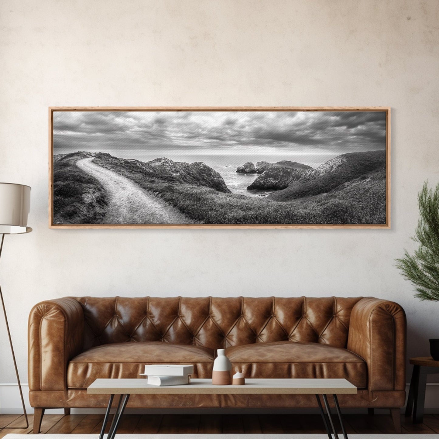 Cliff Path, Sea Escape, Moody Sky, Adventure Trail, Canvas Print, Modern Entryway Wall Art, Travel Photography, Nature Scene