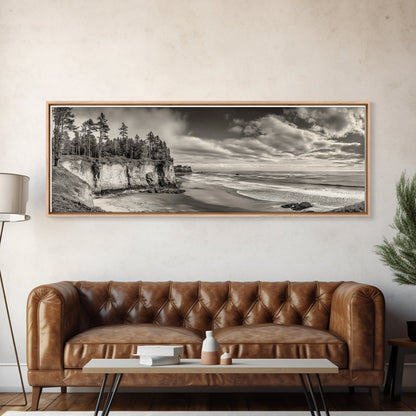 Cliffside Forest, Pacific Coastline, Dramatic Ocean View, Framed Canvas Print, Natural Landscape, Cabin Wall Art, Rustic Coastal Decor