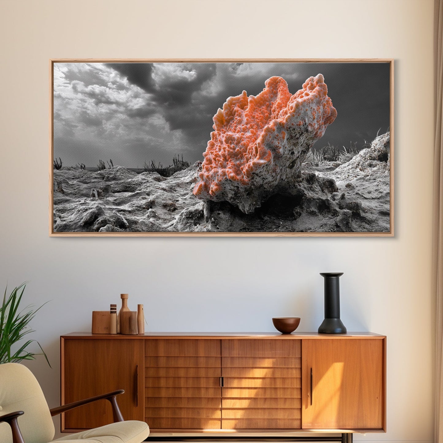 Coral Texture Art, Desert Coral Print, Earthy Organic Decor, Vibrant Nature Scene, Framed Canvas Print, Living Room Wall Art, Natural Art