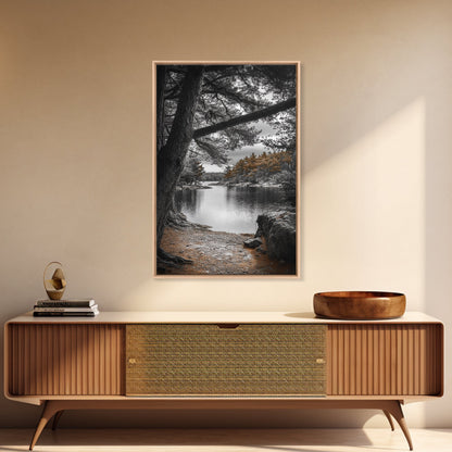 Autumn Forest Lake, Nature Photography, Scenic Landscape, Canvas Print, Rustic Cabin Decor, Neutral Tones, Bedroom Wall Art, Outdoor Art