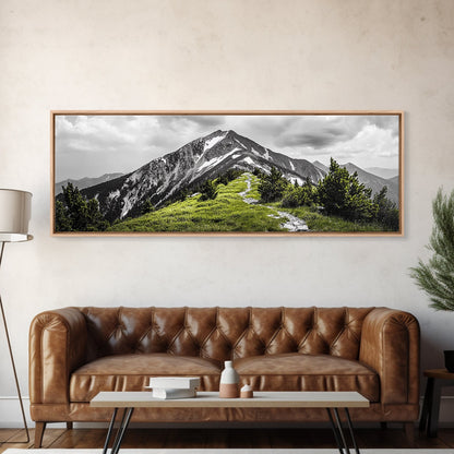 Mountain Hike Path, Scenic Peak Trail, Nature Landscape, Framed Canvas Print, Modern Cabin Decor, Adventure Wall Art, Minimalist Style