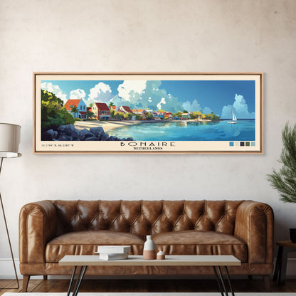 Bonaire, Netherlands Panoramic Beach Print, Vacation Gift, Netherlands Wall Art, Framed Canvas Print, Framed Beach Painting