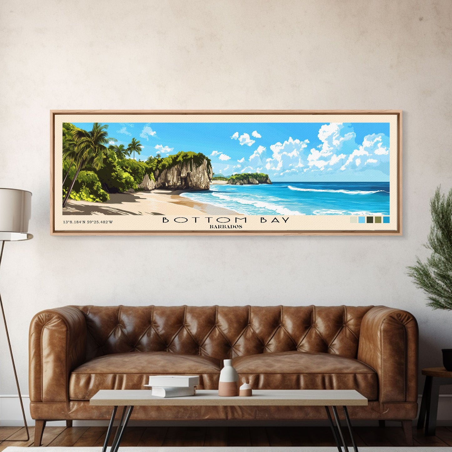 Bottom Bay, Barbados Panoramic Print, Vacation Gift, Barbados Wall Art, Beach Painting, Beach Decor, Large Wall Art, Wood Frame Art