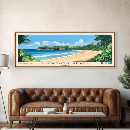 Burwood Beach, Jamaica Panoramic Beach Print, Vacation Gift, Jamaica Wall Art, Beach Painting, Beach Decor, Beach Painting
