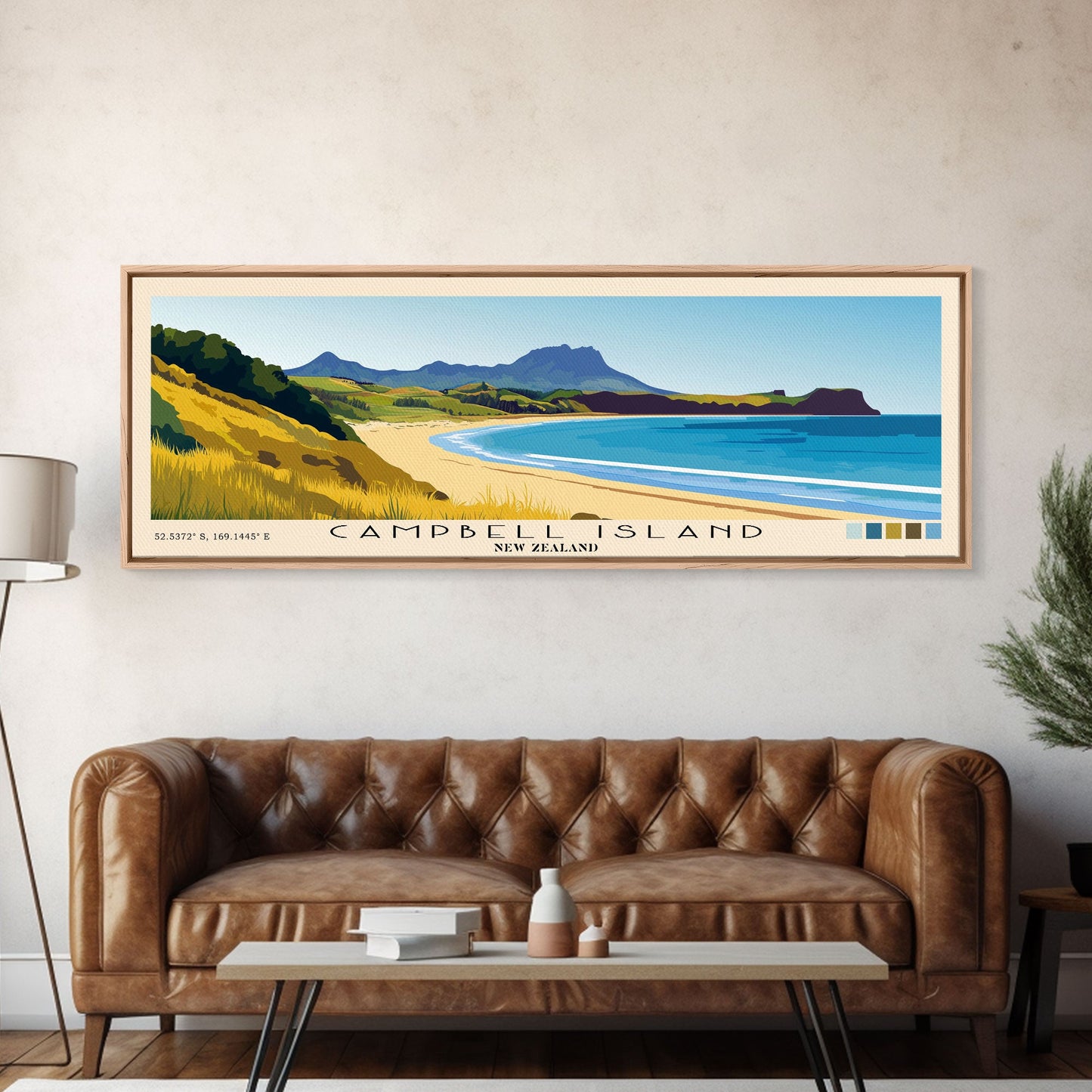 Campbell Island, New Zealand Panoramic Print, Vacation Gift, New Zealand Wall Art, Beach Painting, Beach Decor, Large Wall Art, Wood Frame Art