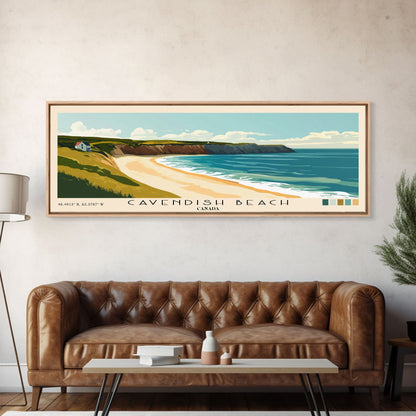 Cavendish Beach, Canada Panoramic Beach Print, Vacation Gift, Canada Wall Art, Framed Canvas Print, Framed Beach Painting
