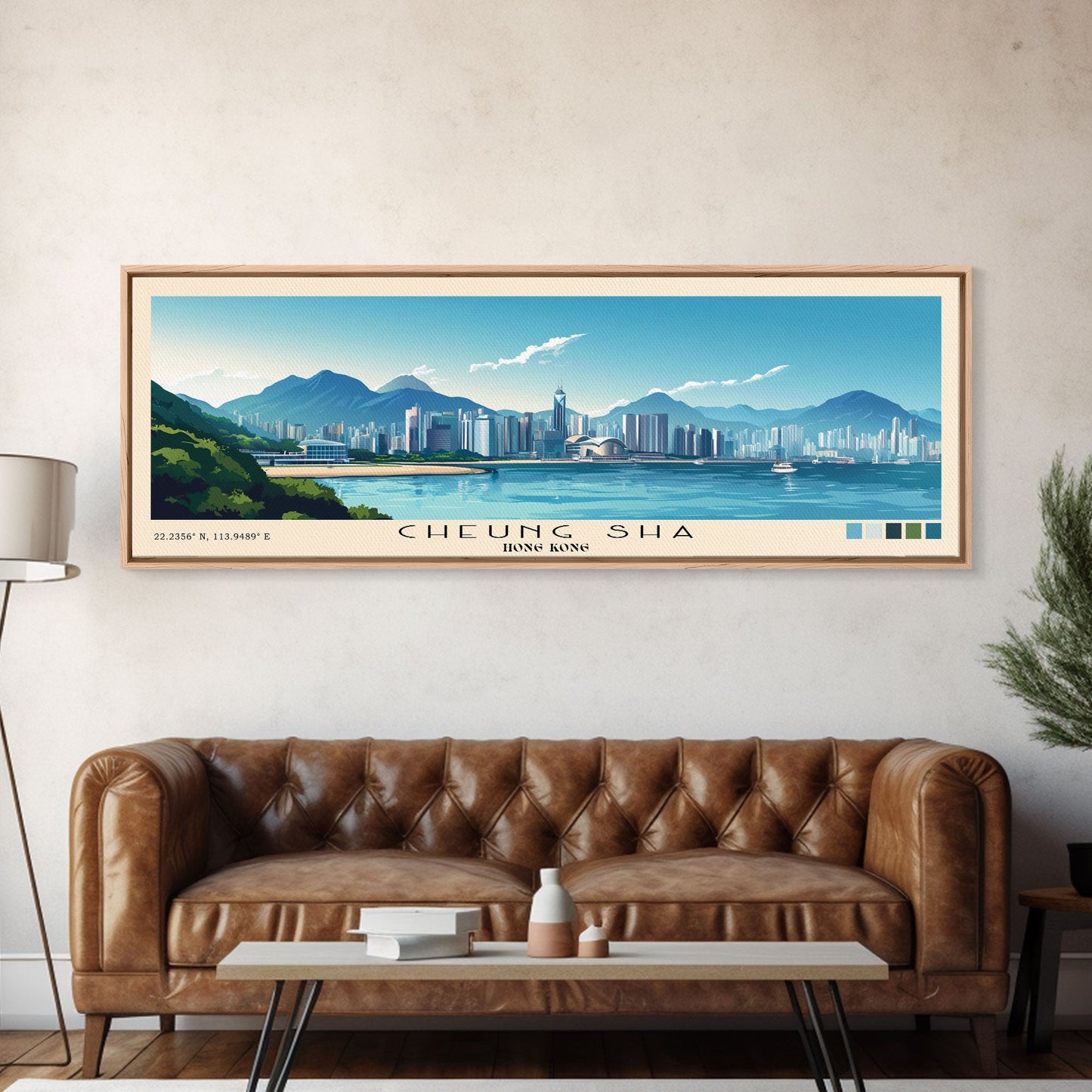 Cheung Sha, Hong Kong Panoramic Print, Vacation Gift, Hong Kong Wall Art, Beach Painting, Beach Decor, Large Wall Art, Wood Frame Art