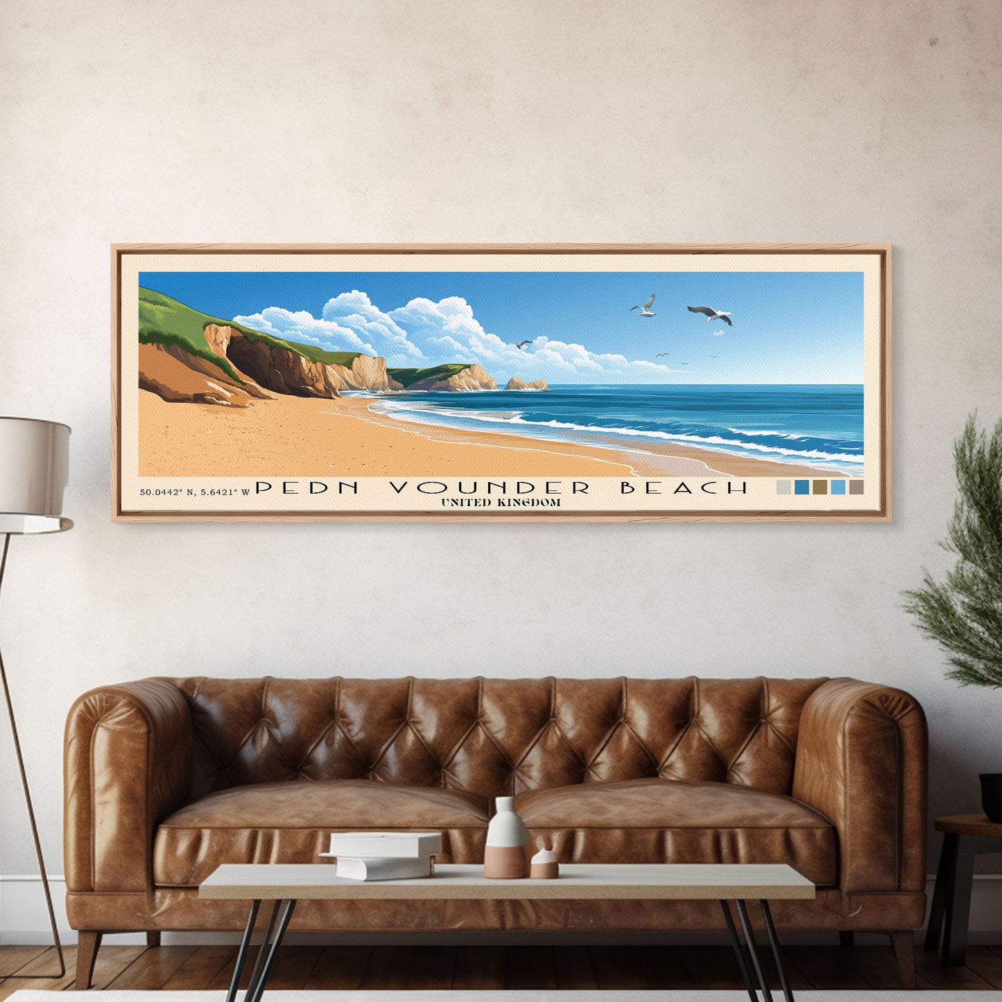 Pedn Vounder Beach, United Kingdom Panoramic Beach Print, Vacation Gift, United Kingdom Wall Art, Beach Painting, Beach Decor, Beach Painting
