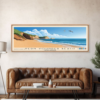 Pedn Vounder Beach, United Kingdom Panoramic Beach Print, Vacation Gift, United Kingdom Wall Art, Beach Painting, Beach Decor, Beach Painting