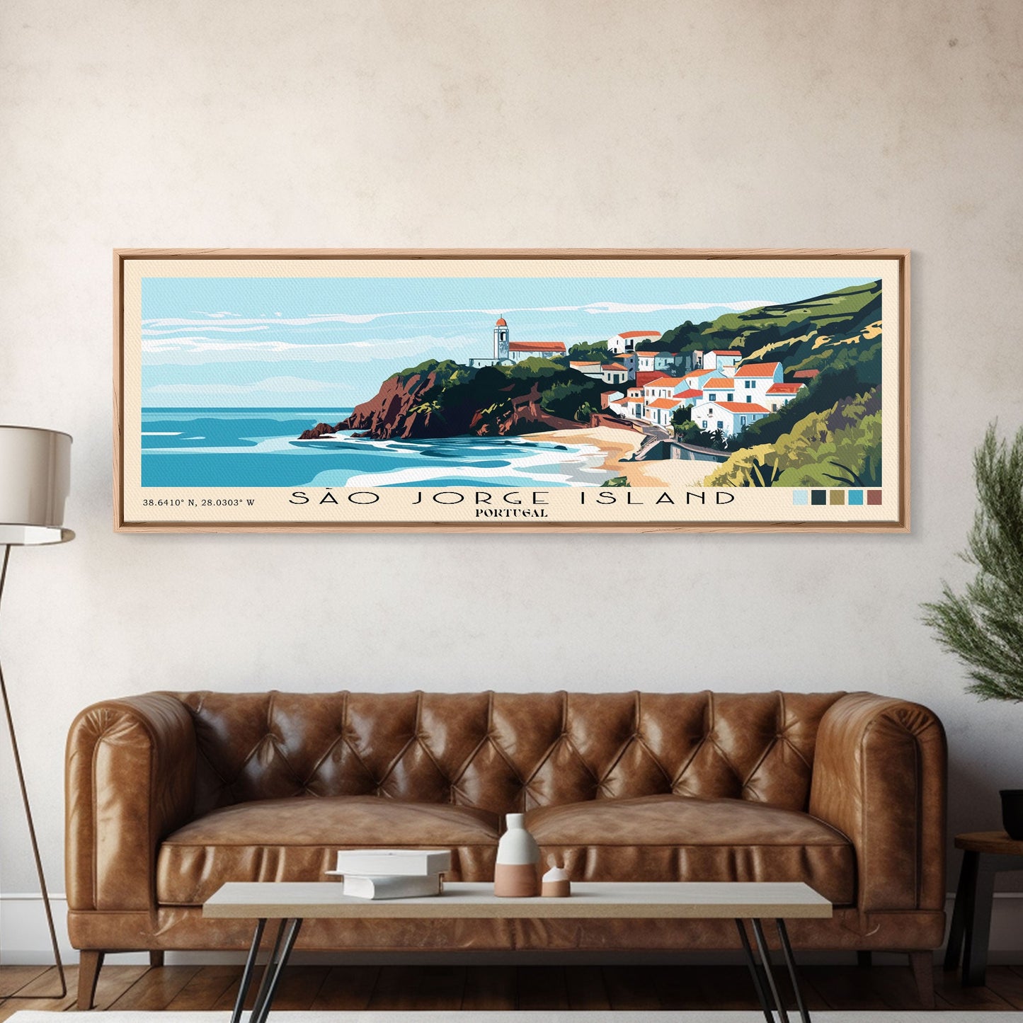 São Jorge Island, Portugal Panoramic Beach Print, Vacation Gift, Portugal Wall Art, Beach Painting, Beach Decor, Beach Painting