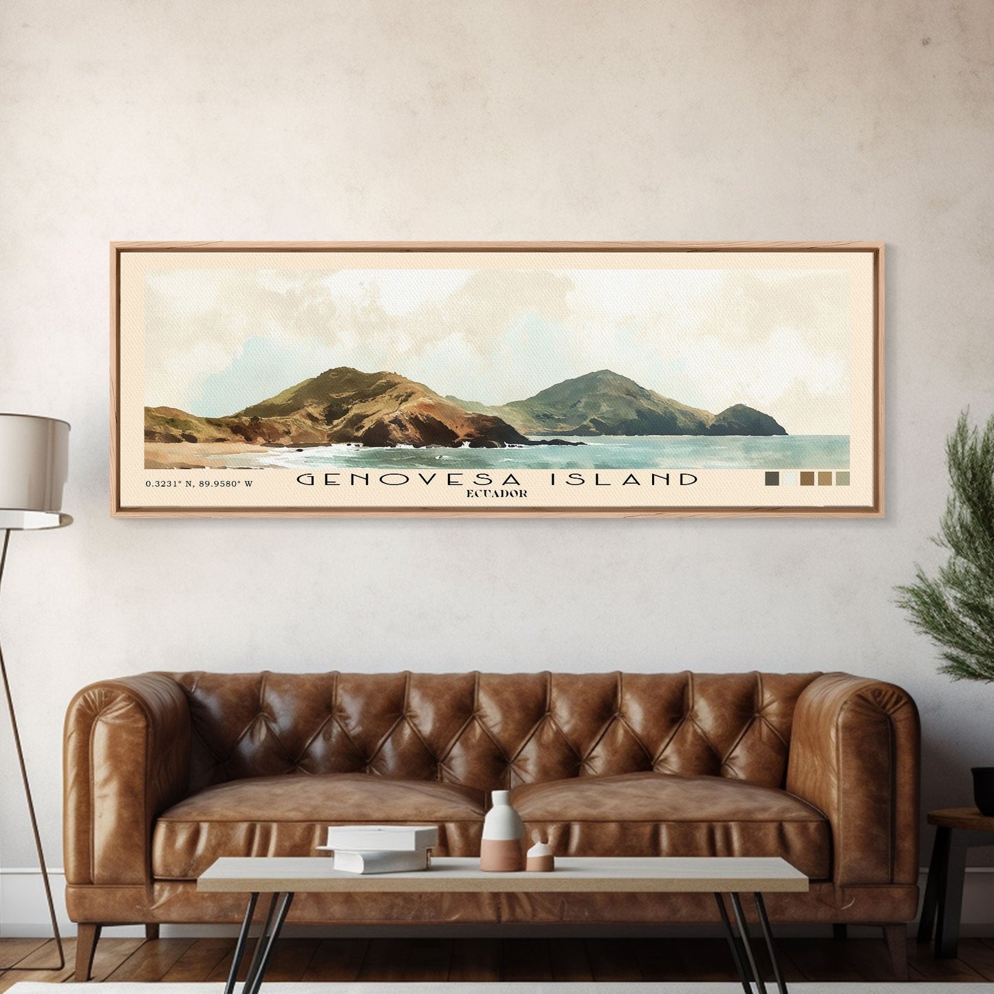 Genovesa Island, Ecuador Watercolor Beach Print, Vacation Gift, Ecuador Wall Art, Framed Canvas Print, Framed Beach Painting